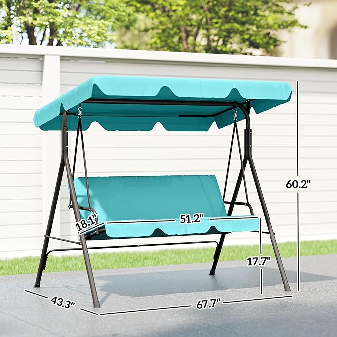 Outsunny 3-Seat Outdoor Patio Swing Chair with Removable Cushion, Steel Frame Stand and Adjustable Tilt Canopy for Patio - Photo 7