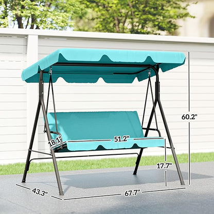 Outsunny 3-Seat Outdoor Patio Swing Chair with Removable Cushion, Steel Frame Stand and Adjustable Tilt Canopy for Patio, Garden, Poolside, Balcony, Backyard, Green