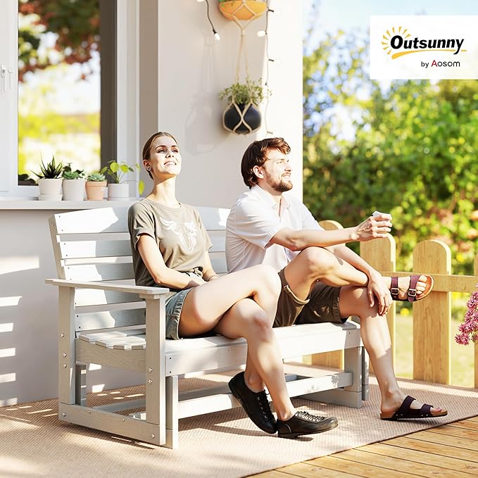 Outsunny 2-Person Outdoor Glider Bench Patio Double Swing Rocking Chair Loveseat w/Slatted HDPE Frame for Backyard - Photo 2