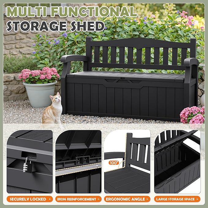 Homall 75 Gallon Outdoor Storage Benches Lockable Deck Box with Waterproof and UV Resistant - Photo 6