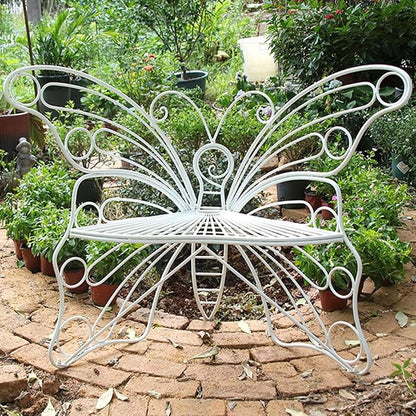 Metal Garden Bench, Outdoor Bench with Backrest, Patio Garden Bench, Hollow Out Leisure Park Bench Chair, Rustic Country Decor for Porch, Lawn(White)