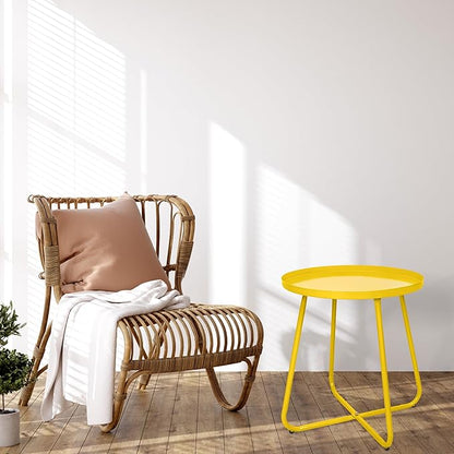 CODIN Set of 2 Outdoor Side Table Outdoor, Metal Side Table Small Round Side Table Weather Resistant End Table Patio Table for Garden Porch Balcony Yard Lawn (2, Yellow)