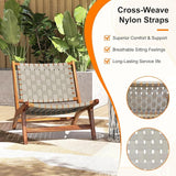 Tangkula Patio Teak Wood Chair Set of 4, Outdoor Mid-Century Accent Chair with Nylon Webbing Seat & Back, for Backyard - Photo 7