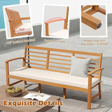 RELAX4LIFE 64’’ Outdoor Bench Acacia Wood - 3-Seat Patio Bench w/Slatted Backrest, Armrests & Seat Cushion - Photo 7