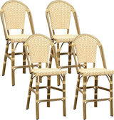 PURPLE LEAF French Counter Height Bar Stool Set of 4 25" Bamboo Print Finish Patio Bar Chairs with Back Rattan Bar - Photo 1