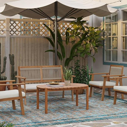 LuxenHome Outdoor Coffee Table, 39 Inch Natural Solid Wood Oval Coffee Tables, Long Patio Table Outdoor Furniture for Garden Backyard Porch Balcony & Deck