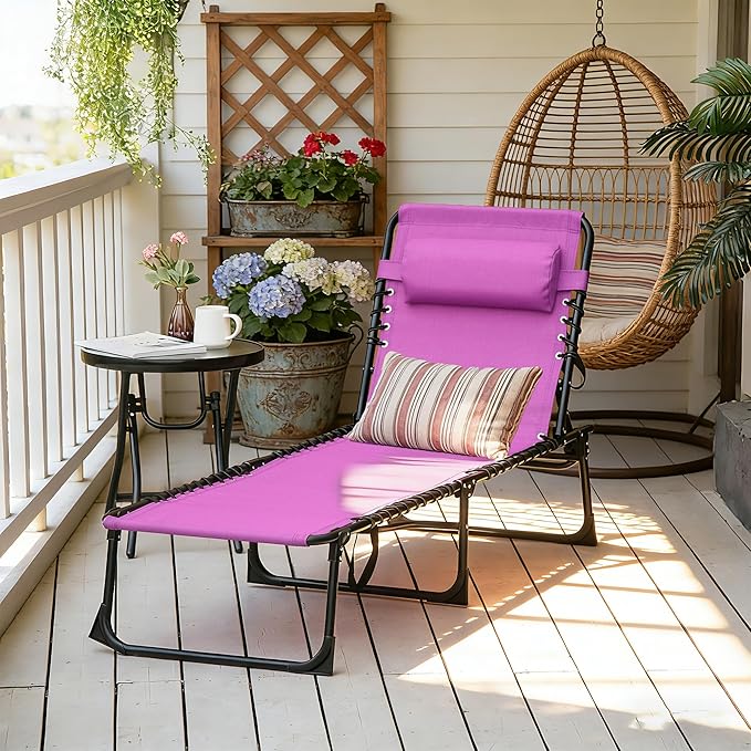 Outsunny Folding Chaise Lounge Chair, Patio Sun Tanning Chair, Outdoor Chaise Lounger with 4-Position Reclining Back - Photo 8