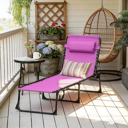 Outsunny Folding Chaise Lounge Chair, Patio Sun Tanning Chair, Outdoor Chaise Lounger with 4-Position Reclining Back, Breathable Mesh Seat for Beach, Poolside, Yard, Purple