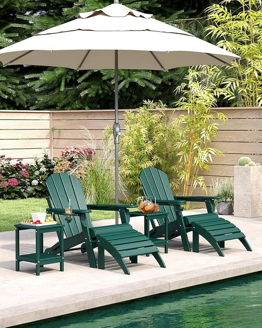 BRIOPAWS Folding-Adirondack-Chairs Set of 2 | HDPE | Fire Pit Chair | Cup Holder | Weather Resistance | Forest | for Outdoor Backyard Deck Patio