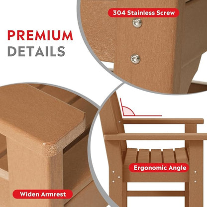 Costaelm Outdoor Dining Arm Chair, Patio HDPE Garden Dining Table Chair, Poly Lumber Waterproof Restaurant Bistro Farmhouse Chairs for Outside Porch Backyard, Teak