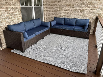 3-Piece Outdoor Rattan Couch Furniture Patio Wicker Sofa with Steel Frame with Furniture Cover and Deep Seat High Back, Blue Anti-Slip Cushion