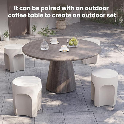 SUNBURY Outdoor Side Tables, 17" H Concrete Accent End Table, Indoor Small Round Patio End Plant Stands Outside, Garden Stools for Yard, Arch Shape Spotted White