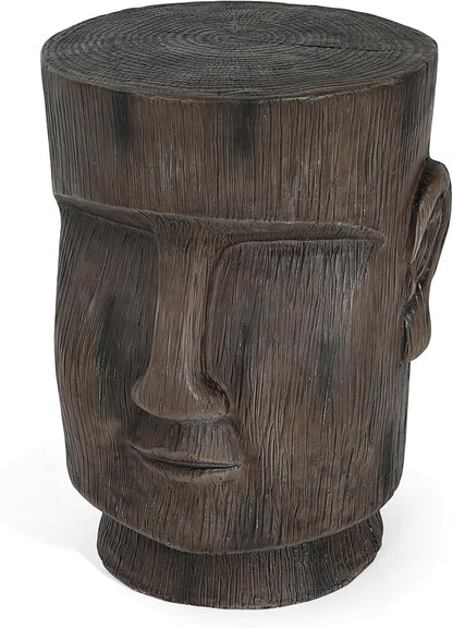Christopher Knight Home Myan Concrete Outdoor Side Table, MGO Moai Statue Pedestal End Table, Small Coffee Table for Patio Garden, Easter Island Moai Outdoor Plant Stand for Balcony Yard Lawn, Grey