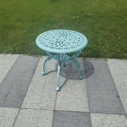 KAILI Outdoor Cast Aluminum Side Table Patio Side Table Backyard, Pool, Indoor, Easy Maintenance and Weather Resistant Coffee Table Porch Table Bistro Table (18.5round-Light Blue)