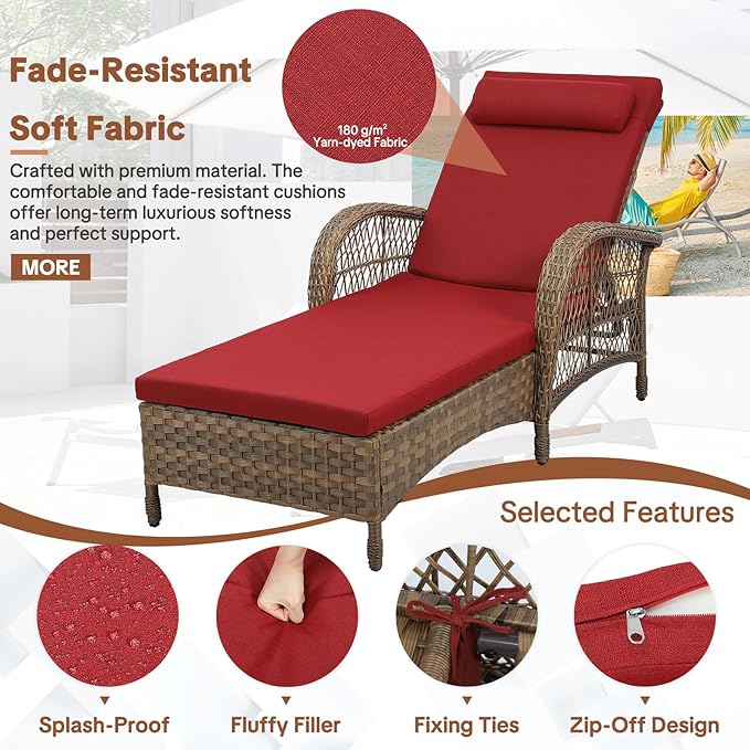 HOMEDIARY Outdoor Wicker Lounge Chair with Cushion, 6-Position Adjustable Patio Chaise Lounge - Photo 5