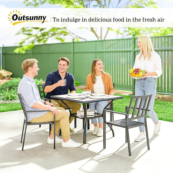 Outsunny Outdoor Dining Table for 4 People, 37" Square Patio Table with Umbrella Hole, Storage Shelf and Faux Wood Top - Photo 9