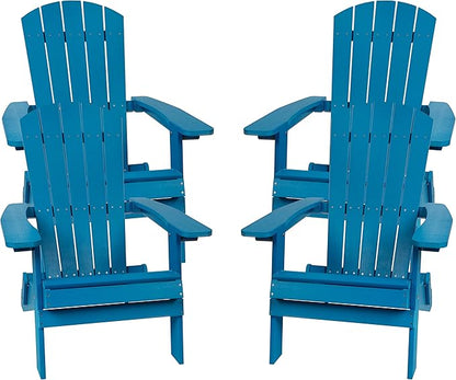 Flash Furniture Charlestown Folding Adirondack Chair - Blue - Poly Resin - Indoor/Outdoor - Weather Resistant - Set of 4