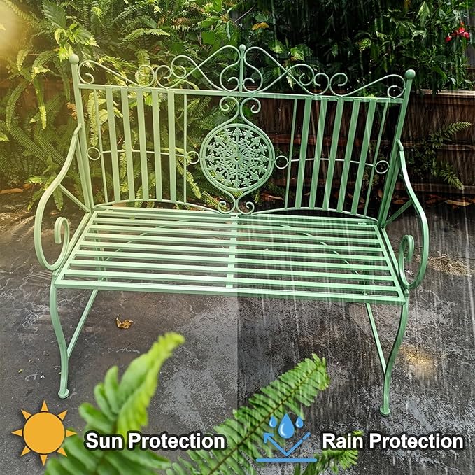 Elegant Metal Garden Bench, Park Benches for Outside Max Load 330 LBS, Vintage Style Outdoor Seating for Patio, Porch, Lawn