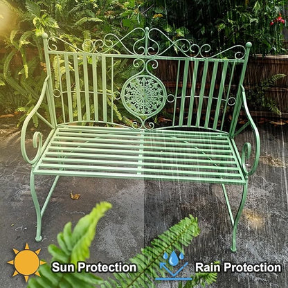 Elegant Metal Garden Bench, Park Benches for Outside Max Load 330 LBS, Vintage Style Outdoor Seating for Patio, Porch, Lawn