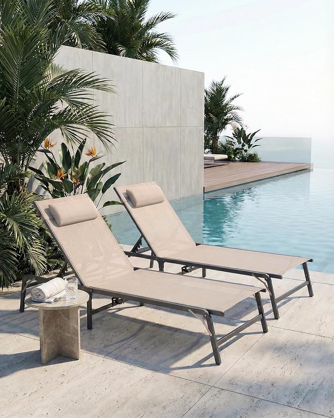 4 Pack Foldable Chaise Lounge Chair with Cup Holder - Photo 2