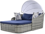 79.9" Outdoor Rattan Sunbed, Patio Wicker Daybed Lounger with Adjustable Canopy, Double Lounge, Thick Seat & Cushions - Photo 8