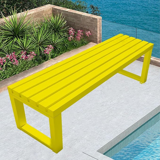Metal Garden Bench Weatherproof Outdoor Benches Park Bench Patio Seat Front Porch Seat 3.3ft 3.9ft 4.9ft 5.9ft Backless Chair for Yard Entryway Indoor(Yellow,5.9ft)