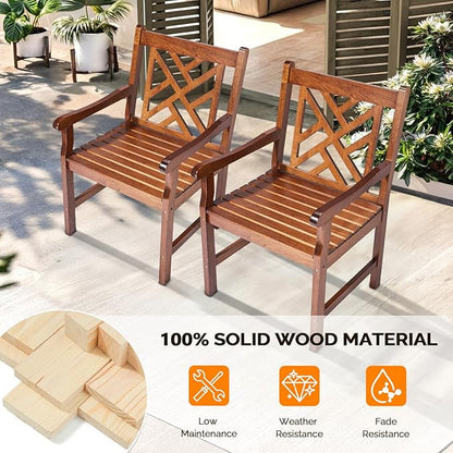 VINGLI Outdoor Dining Chairs Set of 4, Heavy Duty 330 LBS Wooden Patio Chairs with Comfortable Backrest, Solid Wood Patio Dining Chairs Garden Chairs for Yard, Front Porch and Deck (Teak, 4 PCS)