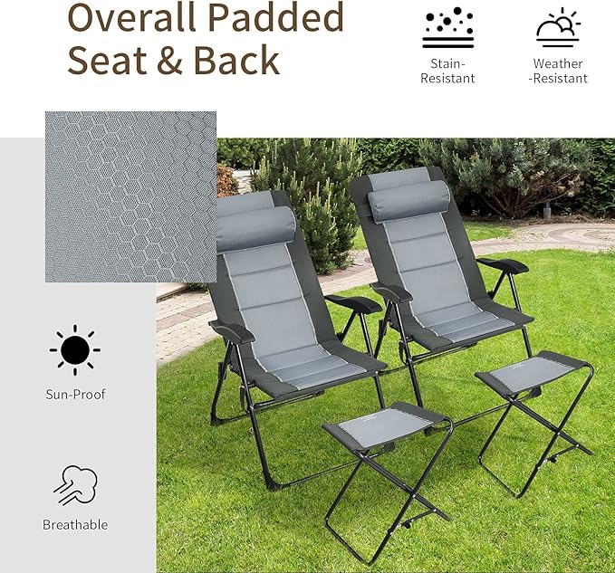 Giantex Set of 2 Patio Dining Chairs with Footstools, Folding Recliner Chairs with 7-Position Adjustable Backrest - Photo 7
