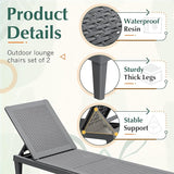 GUNJI Lounge Chairs for Outside Patio Waterproof Resin Chaise Lounge Outdoor Adjustable Lounge Chairs Set of 2 Pool - Photo 4