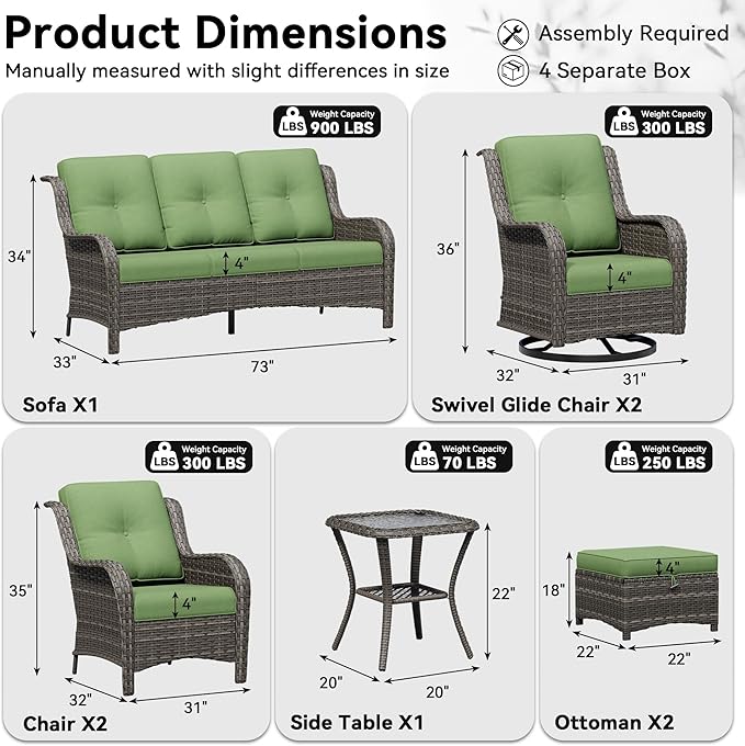 8 Piece Outdoor Wicker Patio Furniture Set, Patio Chairs Set with Thickened Olefin Cushions, High Back and Deep Seating - Photo 2