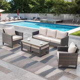 Rilyson Wicker Outdoor Patio Furniture Set - 6 Piece Patio Conversation Set with 2 Armrest Chairs, 2 Rattan Ottoman - Photo 1