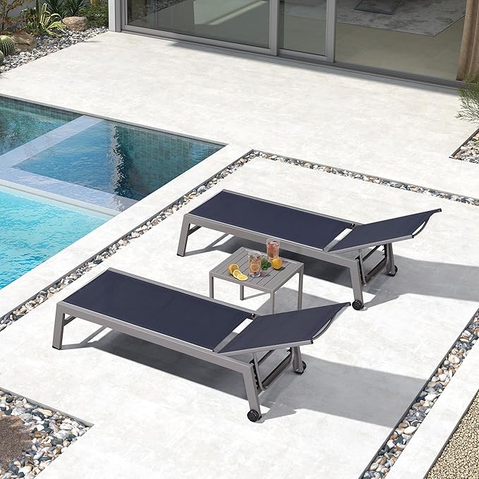 PURPLE LEAF 6-Piece Patio Chaise Lounge Outdoor Pool Lounge Chairs with Adjustable Backrest and Side Tables Aluminum - Photo 2