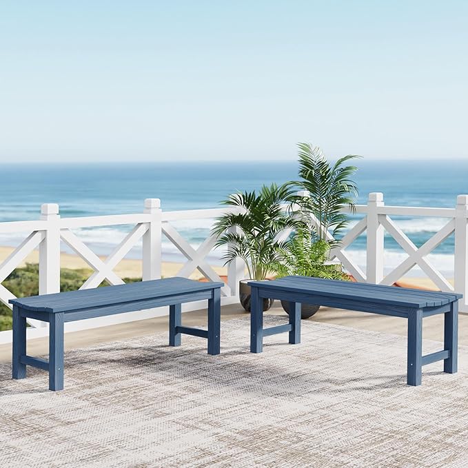 Outdoor Bench, 2-Person Patio Backless Bench Holds up to 800lbs, Weatherproof Garden Bench that Never Rot and Fade, Suit for Backyard, Porch, Patio, Deck and Entryway (Blue)