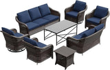 7 Pieces Patio Conversation Set, 78" Wicker 3-Seat Couch with Washable Cushions, 2 Glider Swivel Rocker Chairs - Photo 9