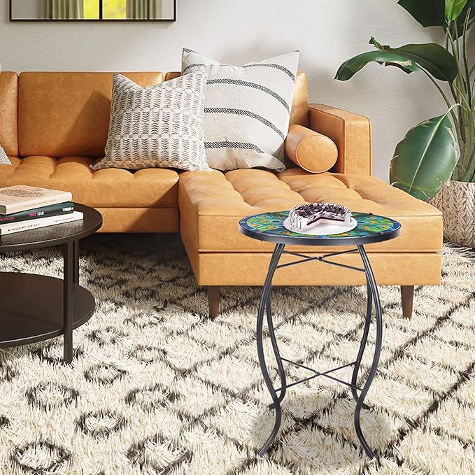 MUMTOP Outdoor Side Table - Small Mosaic Patio Tables - Photo 7