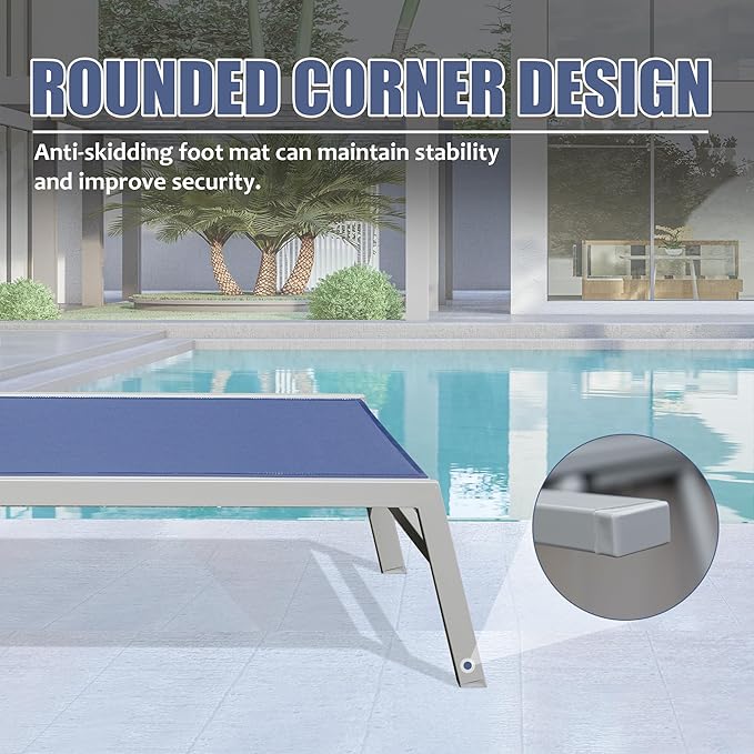 Domi Patio Chaise Lounge Set of 3, Aluminum Pool Lounge Chairs with Side Table - Photo 6