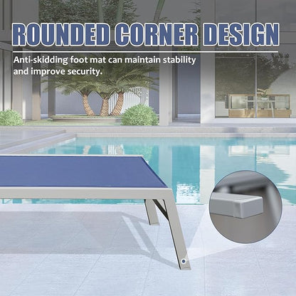 Domi Patio Chaise Lounge Set of 3, Aluminum Pool Lounge Chairs with Side Table, Outdoor Adjustable Recliner All Weather for Poolside, Beach, Yard, Balcony (Navy Blue)