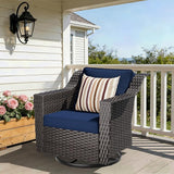 Outdoor Furniture Swivel Chair, Patio Glider Wicker Rocker Seating with Cushions for Porch Deck Balcony (Blue) - Photo 5