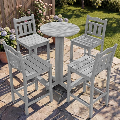 Outdoor Round Bar Table, 43 Inch All-Weather HDPE Bar Height Pub Table with Adjustable Feet, Heavy Duty High Top Bistro Table for Garden, Deck, Poolside,Backyard (Slate Grey)