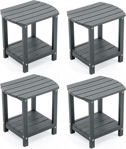 Adirondack Small Outdoor Side Table - Weatherproof HDPE Patio End Table with 2-Tier Storage for Firepit, Balcony, Garden, Poolside or Bathroom (Grey, Set of 4)