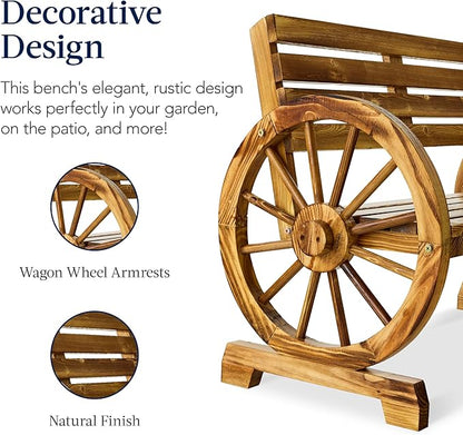 Best Choice Products 2-Person Wooden Wagon Wheel Bench for Backyard, Patio, Porch, Garden, Outdoor Lounge Furniture w/Rustic Country Design, Slatted Seat and Backrest - Natural