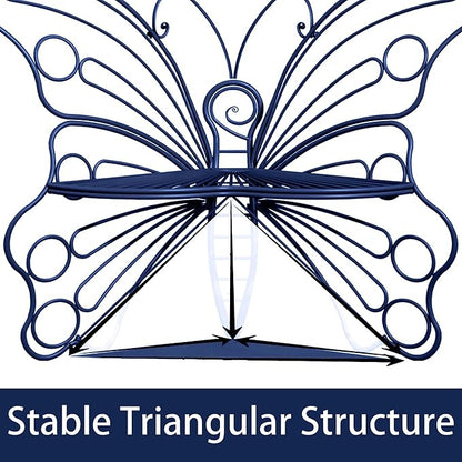 Navy Blue Cute Butterfly Benches for Outdoors, Pretty Garden Bench & 50" Metal Outside Bench, Front Porch Benches Outdoor with Sturdy Frame for Lawn Yard Balcony (Navy Blue)