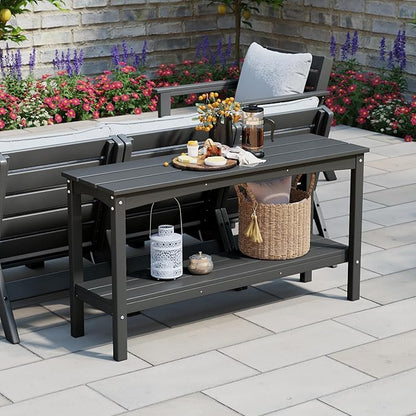 WestinTrends Malibu 55" Outdoor Patio HDPE Adirondack 2-Tier Shelf Console Table, Gray