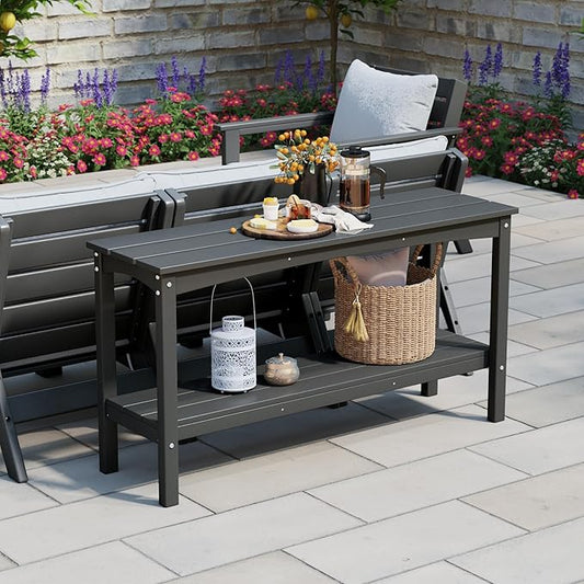 WestinTrends Malibu 55" Outdoor Patio HDPE Adirondack 2-Tier Shelf Console Table, Gray