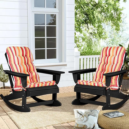 Sundale Outdoor Adirondack Rocking Chair with Cushion Set of 2, Patio Plastic All Weather HDPE Rocker for Proch, Water Resistant for Outside, Garden, Pool, Yard, Black