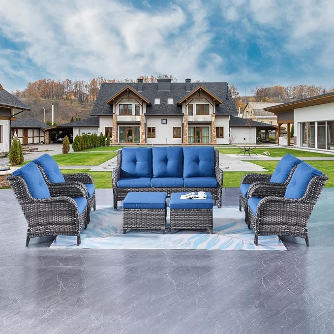 Rilyson Wicker Patio Furniture Set - 7 Piece Rattan Outdoor Sectional Conversation Sets with 1 Sofa - Photo 1