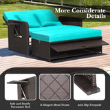 Nightcore Wicker Patio Outdoor Daybed, Outdoor Chaise Lounger w/ 4-Level Adjustable Backrest, Retractable Side Trays - Photo 6