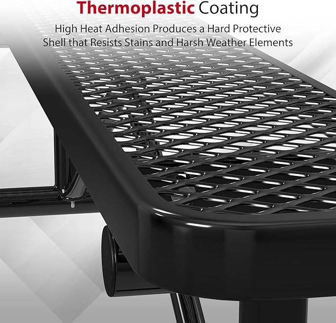 Leisure Craft Metal Outdoor Bench - 6 Foot Heavy Duty Backless Bench Seating for Garden, Porch, Picnic, Park, Expanded Metal, Thermoplastic Coating, Commercial Grade Furniture Made in USA - Black