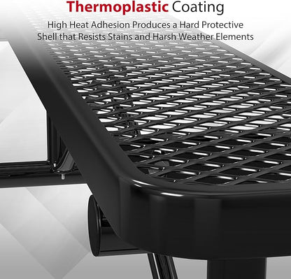 Leisure Craft Metal Outdoor Bench - 6 Foot Heavy Duty Backless Bench Seating for Garden, Porch, Picnic, Park, Expanded Metal, Thermoplastic Coating, Commercial Grade Furniture Made in USA - Black