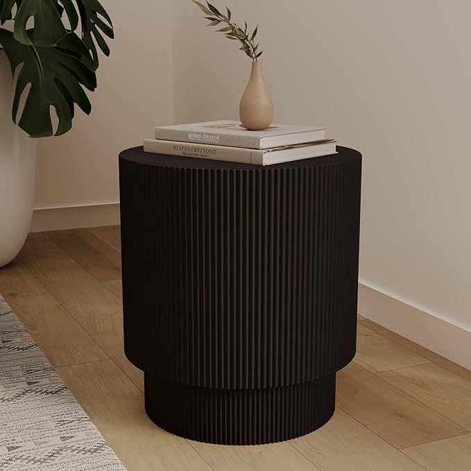 LeisureMod Modern Side Table Round Fiberstone Top Accent End Table for Home, Outdoor Patio, Living Room Sofa - Photo 2